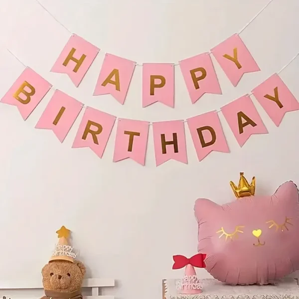 Happy Birthday Banner Foil Letter Bunting – Paper Garland for Birthday Party Room Decoration - Image 2