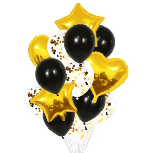 Decorative Balloons Set – 14 Pcs | Heart, Star Foil, Latex & Confetti Balloons – Multi-Color Birthday & Party Decor