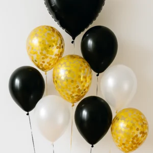 Multi-Color Party Balloons – 9 Pcs Pack | Confetti & Heart Foil Balloon Set