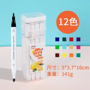 Student Double-Ended Marker Pen – 12 Color Water-Based Washable Markers