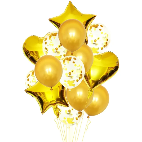 Decorative Balloons Set – 14 Pcs | Heart, Star Foil, Latex & Confetti Balloons – Multi-Color Birthday & Party Decor - Image 3