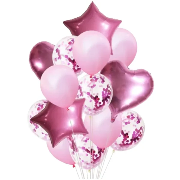 Decorative Balloons Set – 14 Pcs | Heart, Star Foil, Latex & Confetti Balloons – Multi-Color Birthday & Party Decor - Image 7