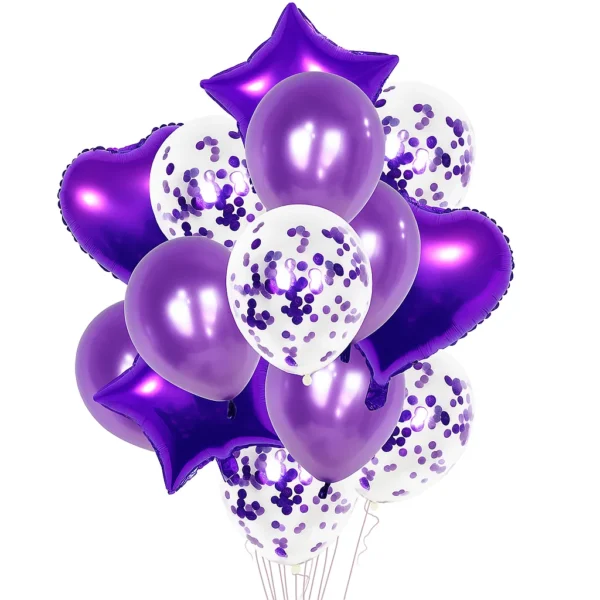 Decorative Balloons Set – 14 Pcs | Heart, Star Foil, Latex & Confetti Balloons – Multi-Color Birthday & Party Decor - Image 2
