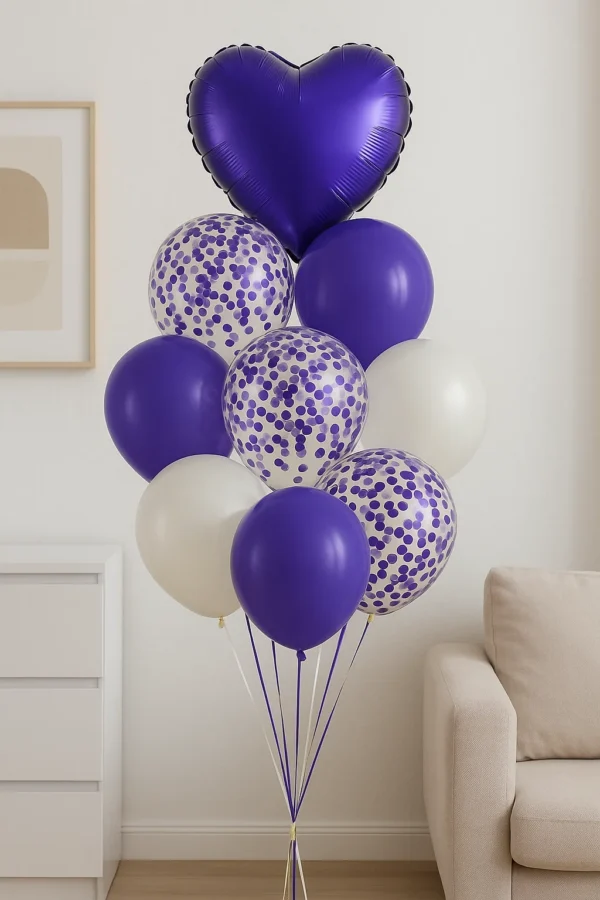 Multi-Color Party Balloons – 9 Pcs Pack | Confetti & Heart Foil Balloon Set - Image 3