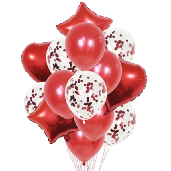 Decorative Balloons Set – 14 Pcs | Heart, Star Foil, Latex & Confetti Balloons – Multi-Color Birthday & Party Decor - Image 8