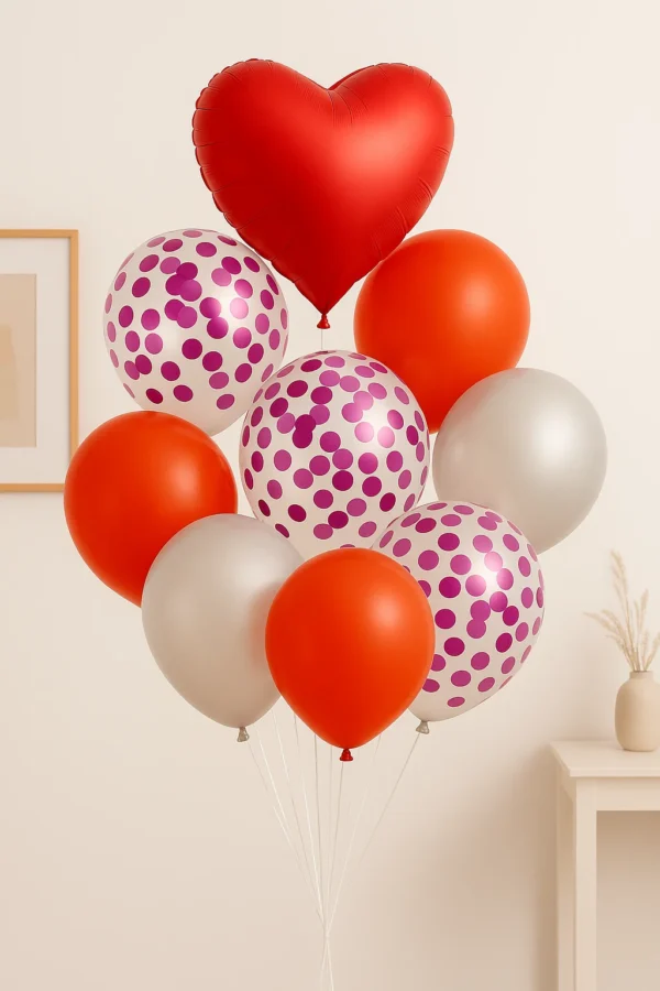 Multi-Color Party Balloons – 9 Pcs Pack | Confetti & Heart Foil Balloon Set - Image 5