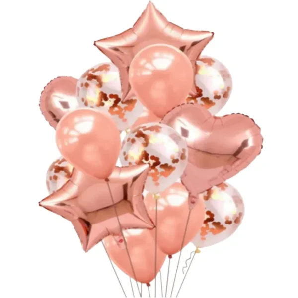 Decorative Balloons Set – 14 Pcs | Heart, Star Foil, Latex & Confetti Balloons – Multi-Color Birthday & Party Decor - Image 9
