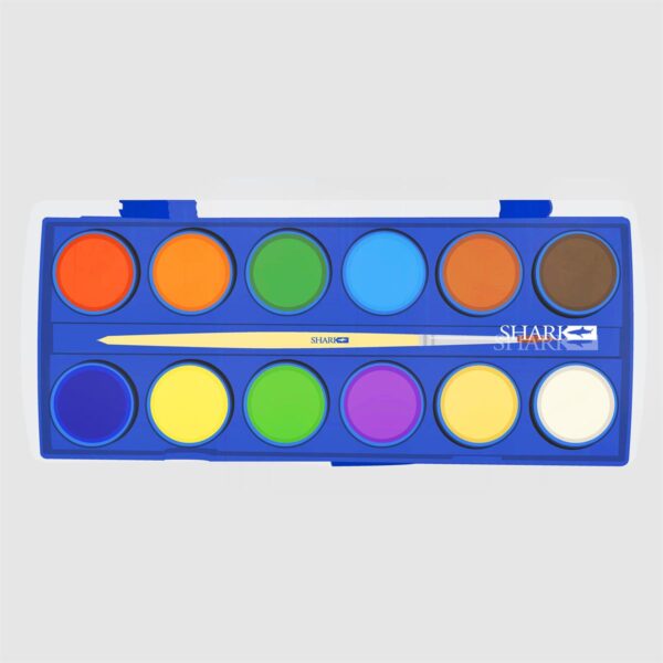 Shark Water Colour Paint – 12 Colours Set with Brush - Image 2