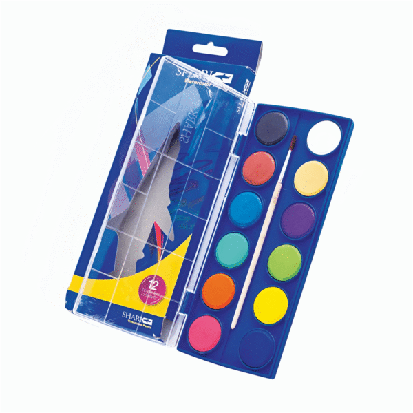 Shark Water Colour Paint – 12 Colours Set with Brush - Image 3