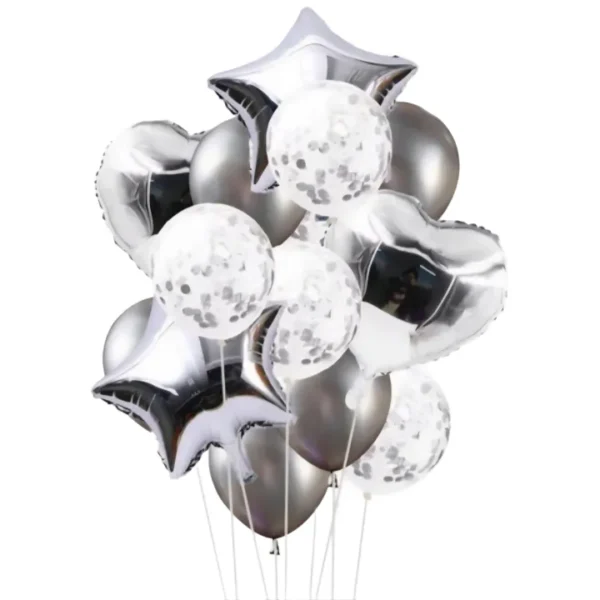 Decorative Balloons Set – 14 Pcs | Heart, Star Foil, Latex & Confetti Balloons – Multi-Color Birthday & Party Decor - Image 10