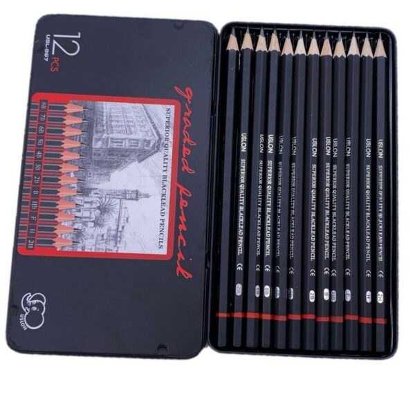 Uslon Graded Sketching Pencils – 12-Piece Tin Pack (8B–2H) - Image 3