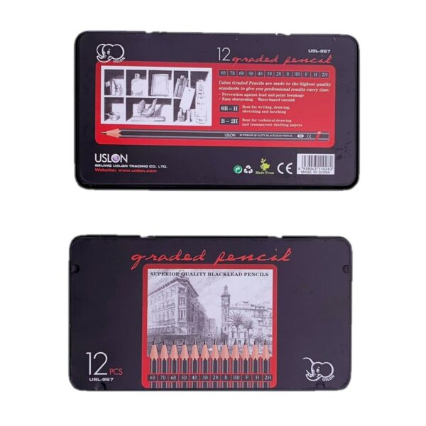 Uslon Graded Sketching Pencils – 12-Piece Tin Pack (8B–2H) - Image 4
